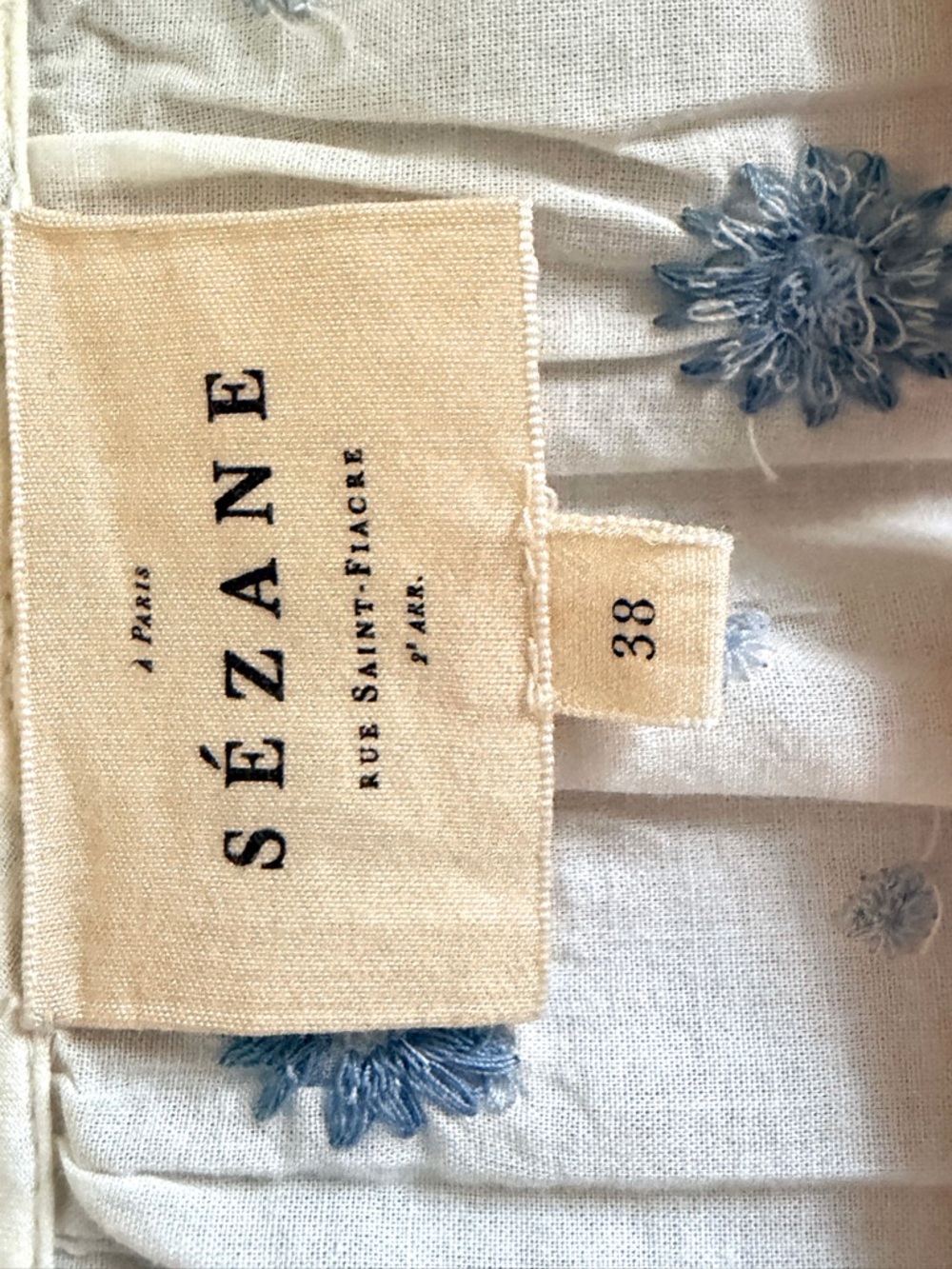 Sezane White Blouse with Blue Floral Embroidery - Picture 3 of 3